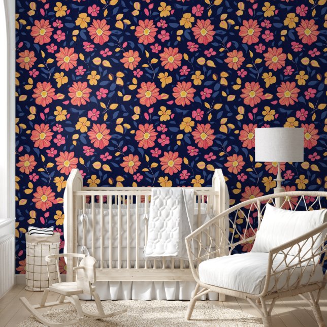 Papel Pintado Patrón de Flor Retro (Niños)
