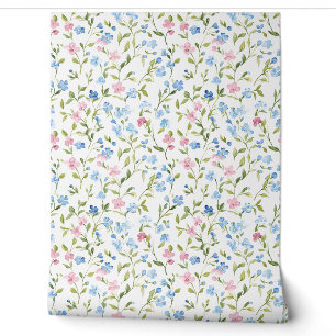 Papel Pintado Patrón de flor silvestre rosa pastel azul