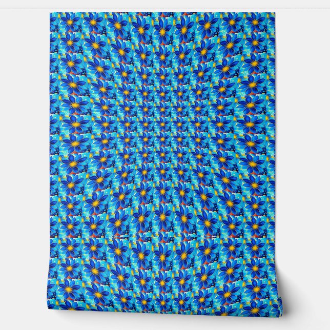 Papel Pintado Patrón de flores azules de bonito (Desenrollar)
