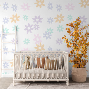 Papel Pintado Patrón de flores azules verdes de la menta rosa de