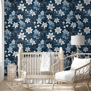 Papel Pintado Patrón de flores blancas de invierno