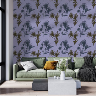 Papel Pintado Patrón de flores botánicas Boho Azul