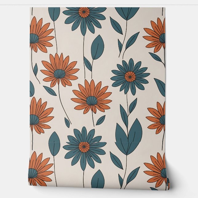 Papel Pintado Patrón de flores de Boho (Desenrollar)