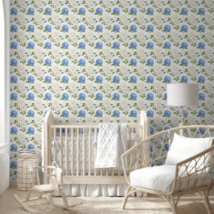 Papel Pintado Patrón de flores de hortensia azul elegante