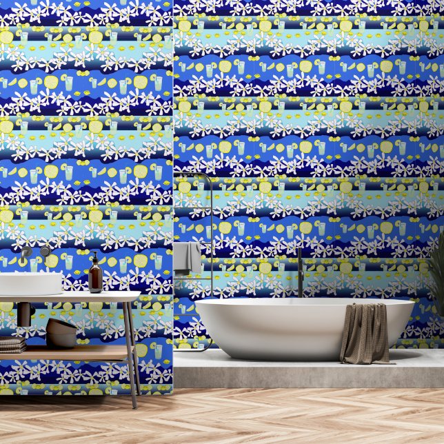 Papel Pintado Patrón de flores de limón de lemonade (Baño)