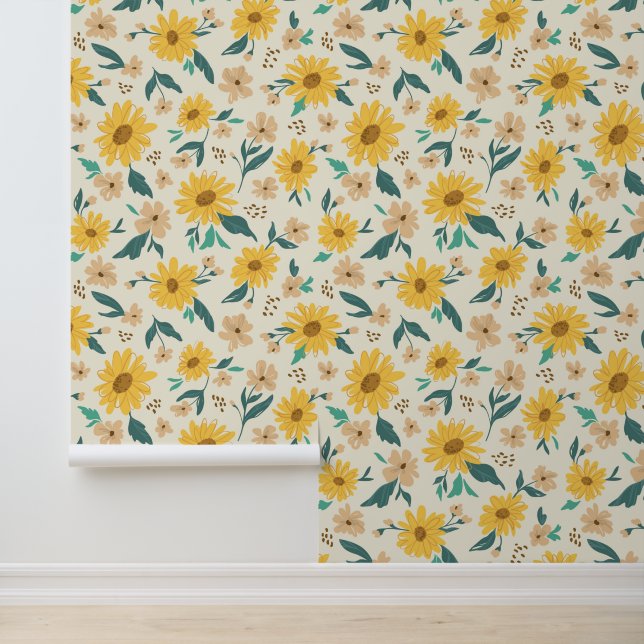 Papel Pintado Patrón de flores de margarita amarilla (Solicitud)