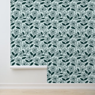 Papel Pintado patrón de flores de margarita verde azulado