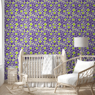 Papel Pintado Patrón de flores en verde lima y púrpura