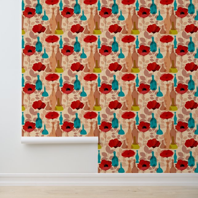 Papel Pintado Patrón de flores, jarrones y botellas (Solicitud)