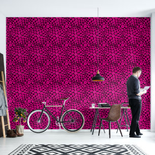Papel Pintado Patrón de flores - Magenta y negro