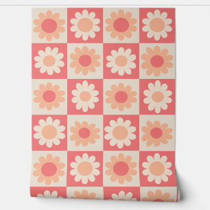 Papel Pintado Patrón de flores retro con melocotón difuso a cuad