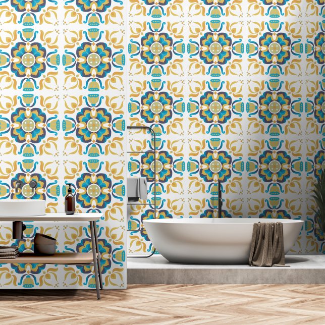 Papel Pintado Patrón de flores retro de setecientos (Baño)