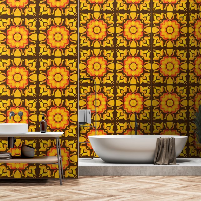 Papel Pintado Patrón de flores retro de setecientos (Baño)