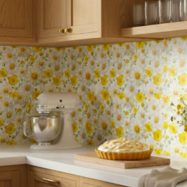 Papel Pintado Patrón de flores silvestres acuarela amarilla