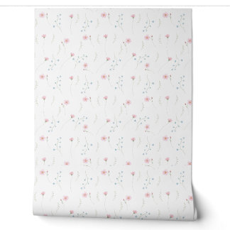Papel Pintado Patrón de flores silvestres de acuarela rosa y azu