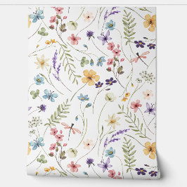 Papel Pintado Patrón de flores silvestres, mariposas y libagonfl