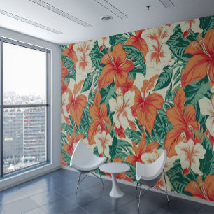 Papel Pintado Patrón de flores tropicales de la tribu hawaiana