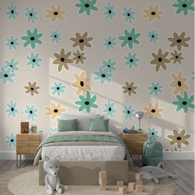 Papel Pintado Patrón de flores verde azul turquesa Verde azulado (Subido por el creador)