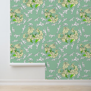 Papel Pintado Patrón de flores verde victoriano