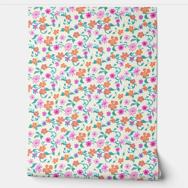 Papel Pintado Patrón de flores y enredaderas diminutas (Desenrollar)