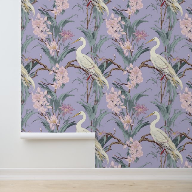 Papel Pintado Patrón de flores y hierbas de lavanda Chinoiserie (Solicitud)