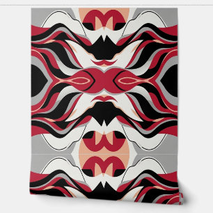 Papel Pintado Patrón de flujo abstracto simétrico rojo y negro