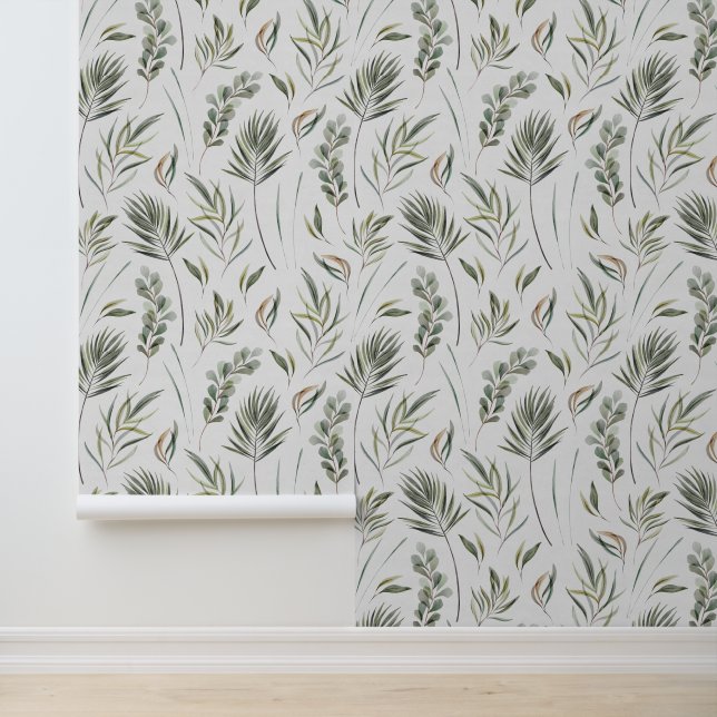 Papel Pintado Patrón de follaje de hojas de acuarela (Solicitud)