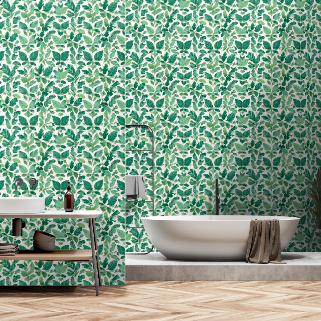 Papel Pintado Patrón de follaje verde (Baño)