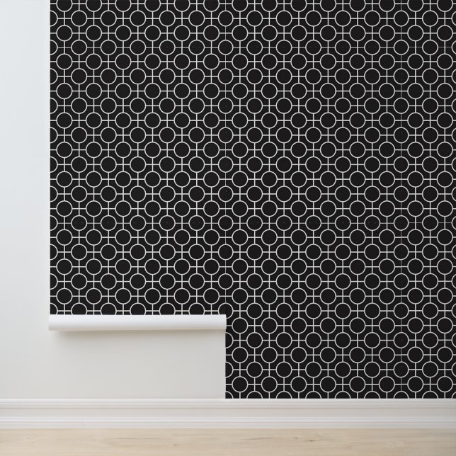Papel Pintado Patrón de forma retro geométrica negro (Solicitud)