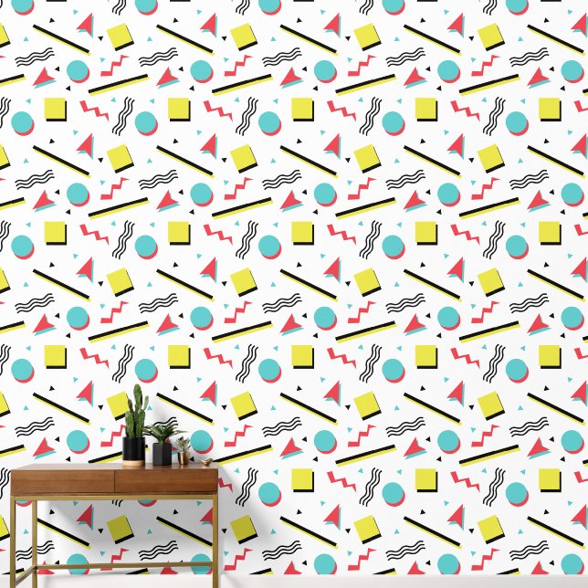 Papel Pintado Patrón de formas geométricas retro 90s (Pasillo)