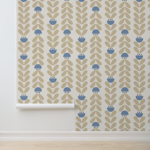 Papel Pintado Patrón de franja floral de laurel nórdico