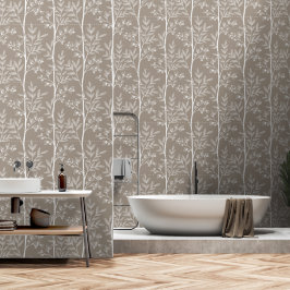Papel Pintado Patrón de franja floral neutra cálida taupe