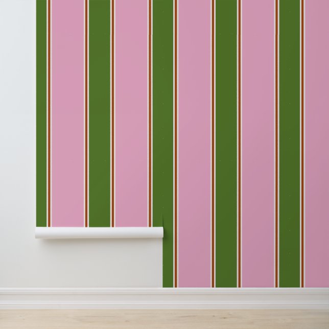 Papel Pintado Patrón de franja verde rosa retro (Solicitud)