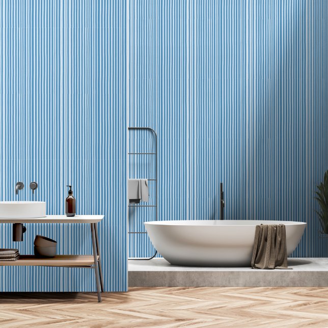 Papel Pintado Patrón de franjas de cosecha azul (Baño)