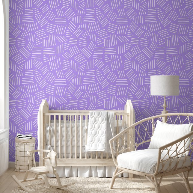 Papel Pintado Patrón de franjas moradas-blancas (Niños)