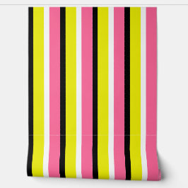 Papel Pintado Patrón de franjas rosadas amarillas