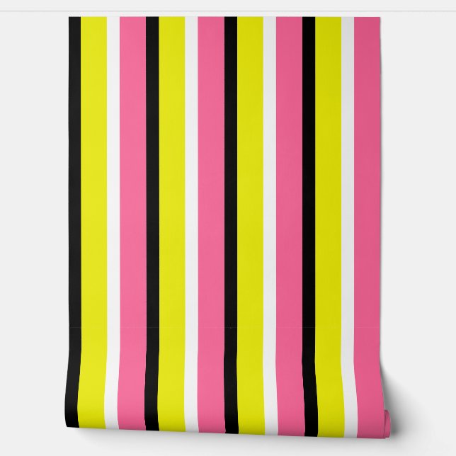 Papel Pintado Patrón de franjas rosadas amarillas (Desenrollar)