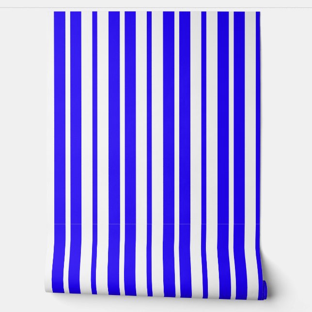 Papel Pintado Patrón de franjas verticales blancas azules (Desenrollar)