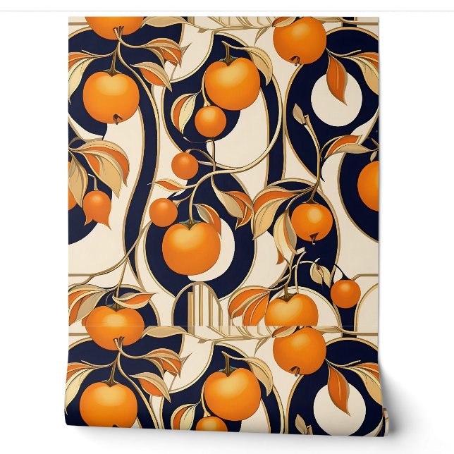 Papel Pintado Patrón de fruta de Persimmon Art Deco (Desenrollar)