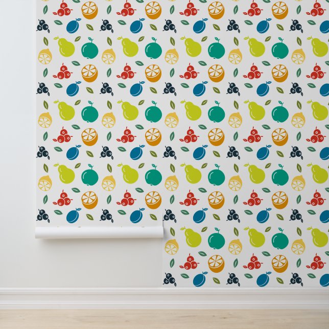 Papel Pintado Patrón de frutas, ciruela, Naranja, limón, pera, m (Solicitud)