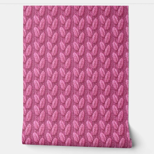 Papel Pintado Patrón de ganchillo de pluma de punto rosa (Desenrollar)