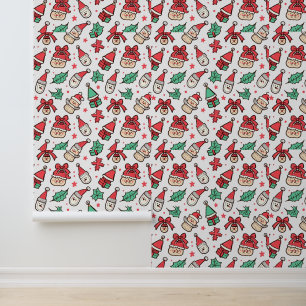 Papel Pintado Patrón de garabatos de Navidades con sombreros San