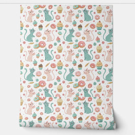 Papel Pintado Patrón de Gatitos Lindos y Cupcakes - Arte de Gati