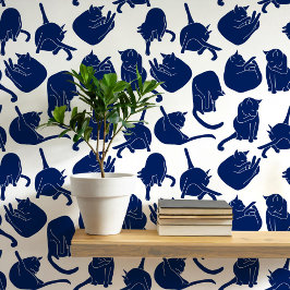 Papel Pintado Patrón de gato azul y blanco