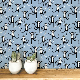 Papel Pintado Patrón de gato bailando azul