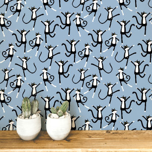 Papel Pintado Patrón de gato bailando azul