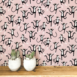 Papel Pintado Patrón de Gato Bailarín Rosa Rubor