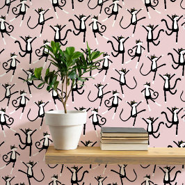 Papel Pintado Patrón de gato de baile Rubor rosa