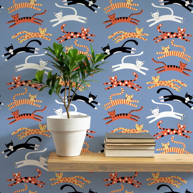 Papel Pintado Patrón de gato divertido (Fun kitty cat wallpaper for animal lovers)