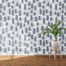 Papel Pintado Patrón de gato gris divertido